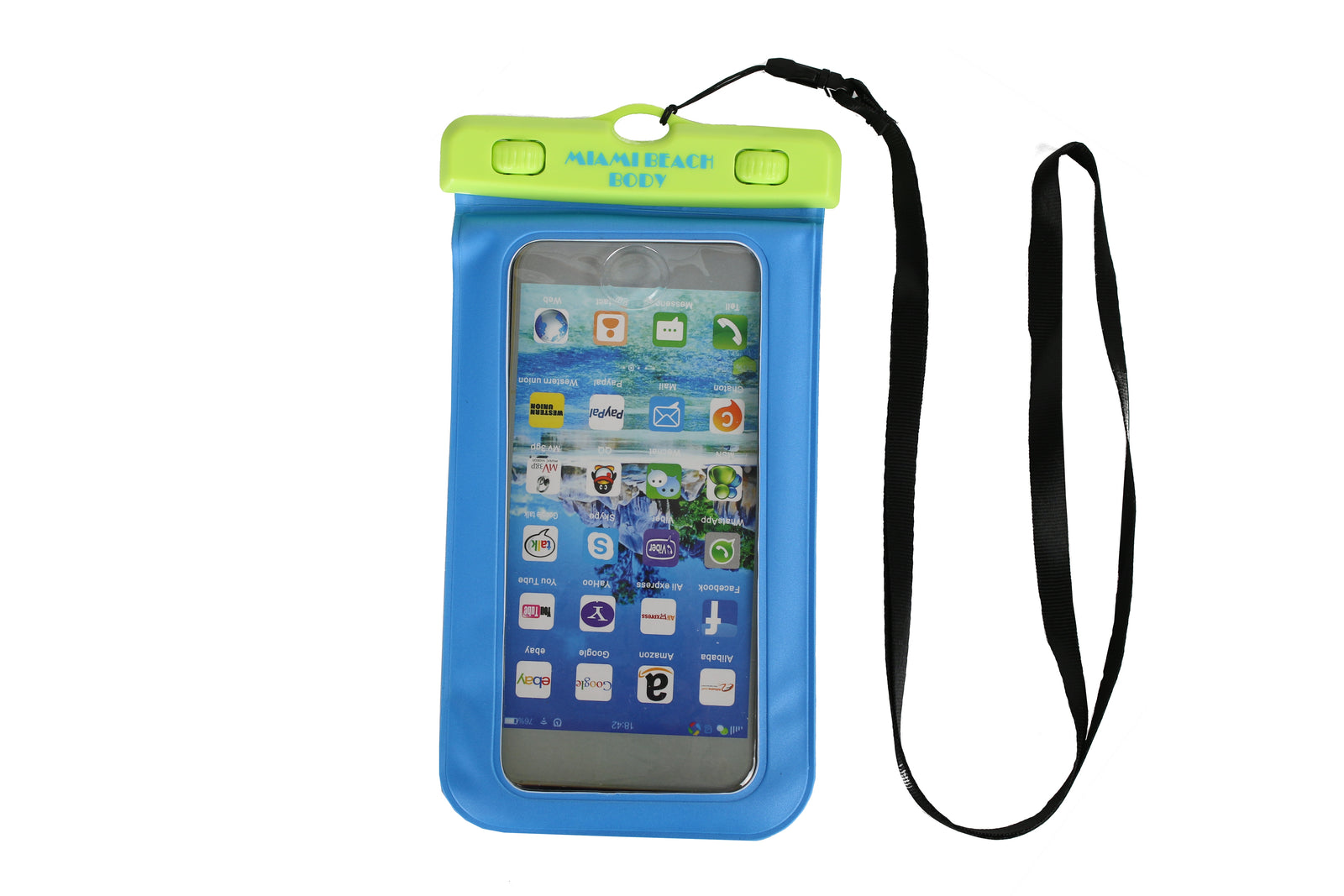 Miami Beach Body Smart Phone Protective Pouch - Waterproof, Submersible with Finger Print activation - Yellow and Blue