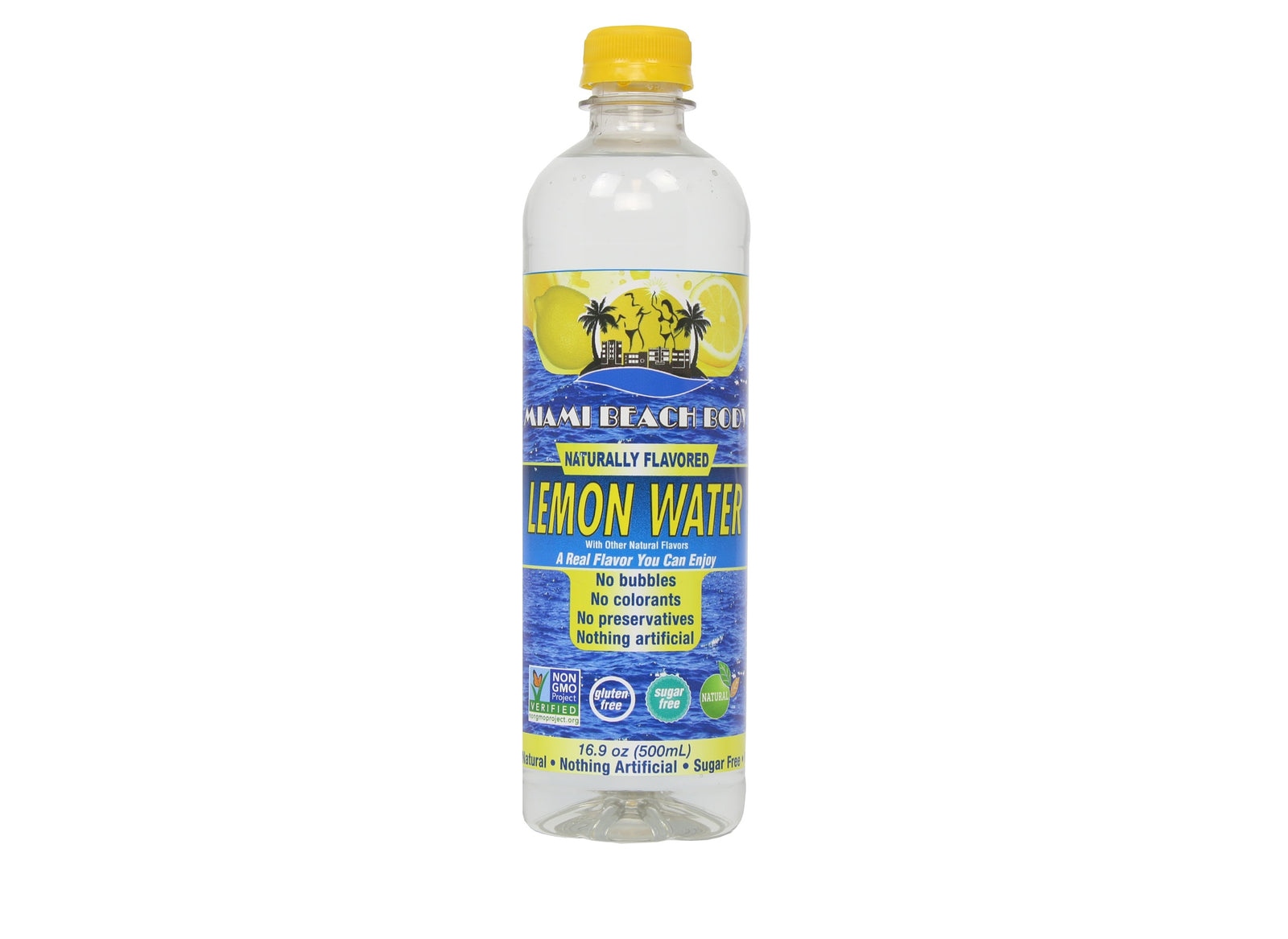 Miami Beach Body - Naturally Flavored Still Water, Non-GMO Certified, Gluten Free, Sugar Free, Carbonation Free, HFCS Free - 16.9 Oz - Lemon Flavor - 12 Pack
