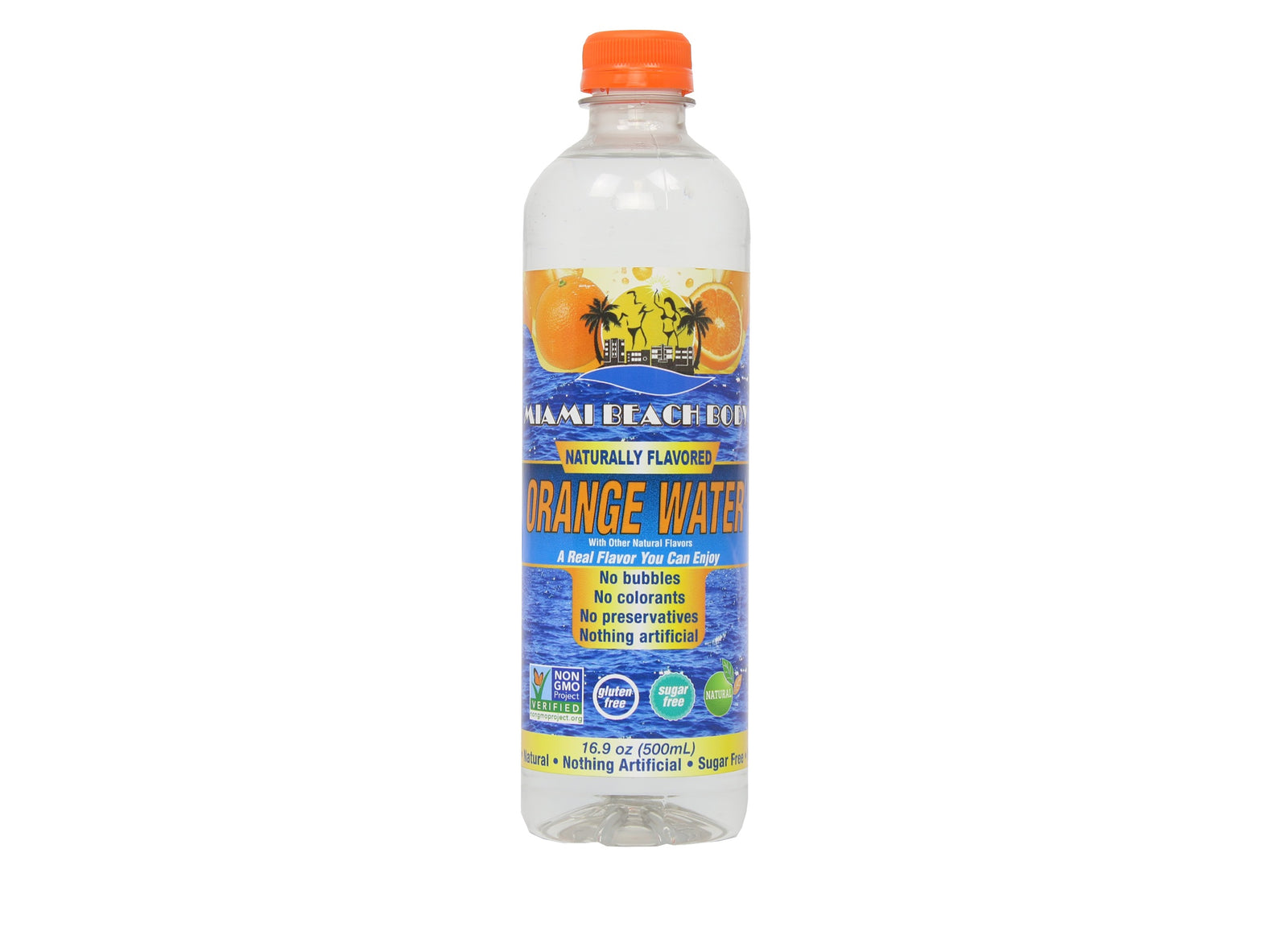 Miami Beach Body - Naturally Flavored Still Water, Non-GMO Certified, Gluten Free, Sugar Free, Carbonation Free, HFCS Free - 16.9 Oz - Orange Flavor - 12 Pack