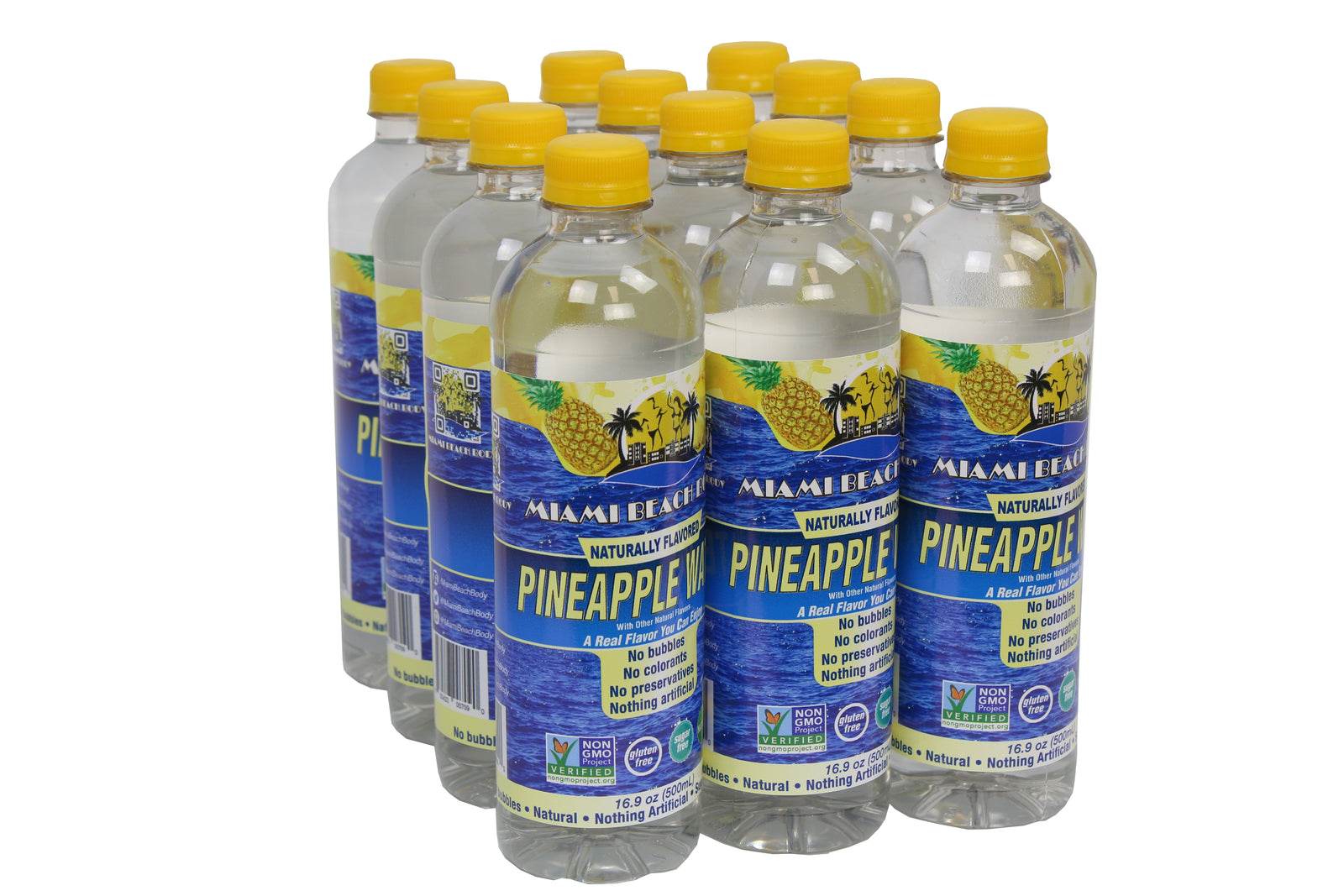 Miami Beach Body - Naturally Flavored Still Water, Non-GMO Certified, Gluten Free, Sugar Free, Carbonation Free, HFCS Free - 16.9 Oz - Pineapple Flavor - 12 Pack