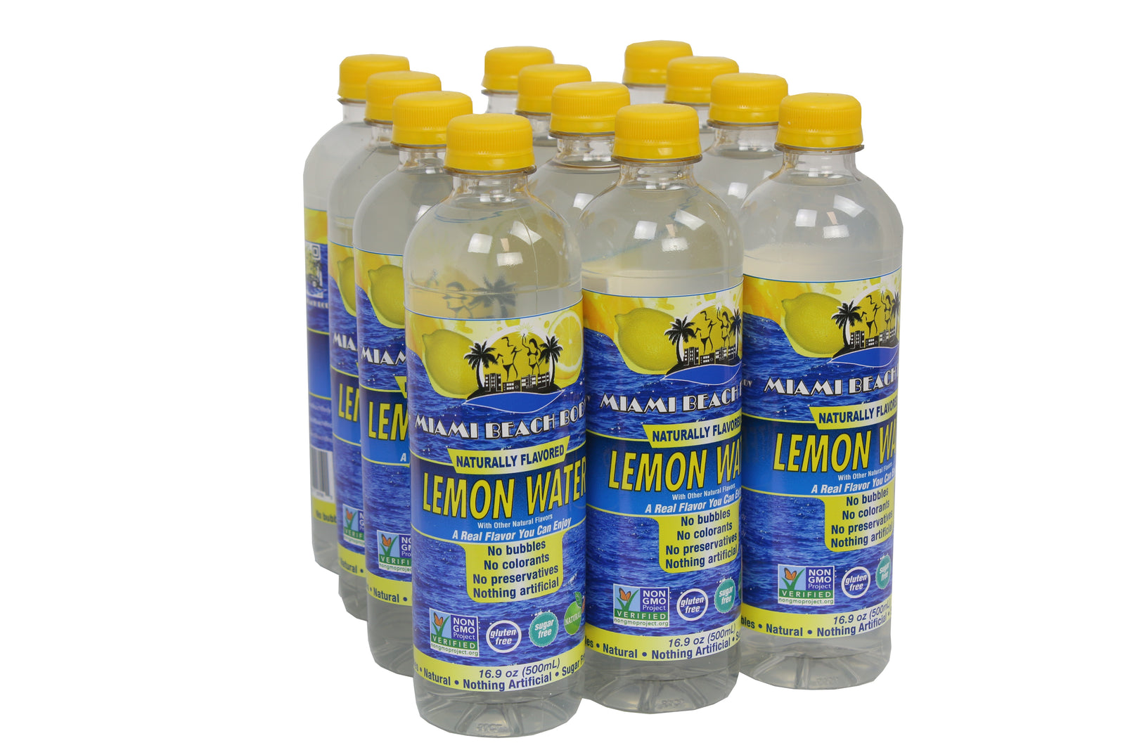 Miami Beach Body - Naturally Flavored Still Water, Non-GMO Certified, Gluten Free, Sugar Free, Carbonation Free, HFCS Free - 16.9 Oz - Lemon Flavor - 12 Pack
