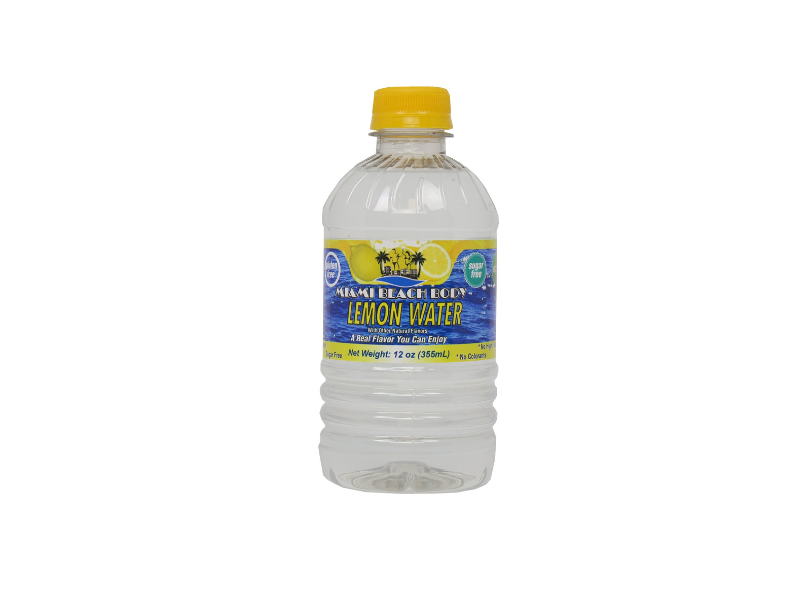 Miami Beach Body - Naturally Flavored Still Water, Non-GMO Certified, Gluten Free, Sugar Free, Carbonation Free, HFCS Free - 12 Oz - Lemon Flavor - 12 Pack