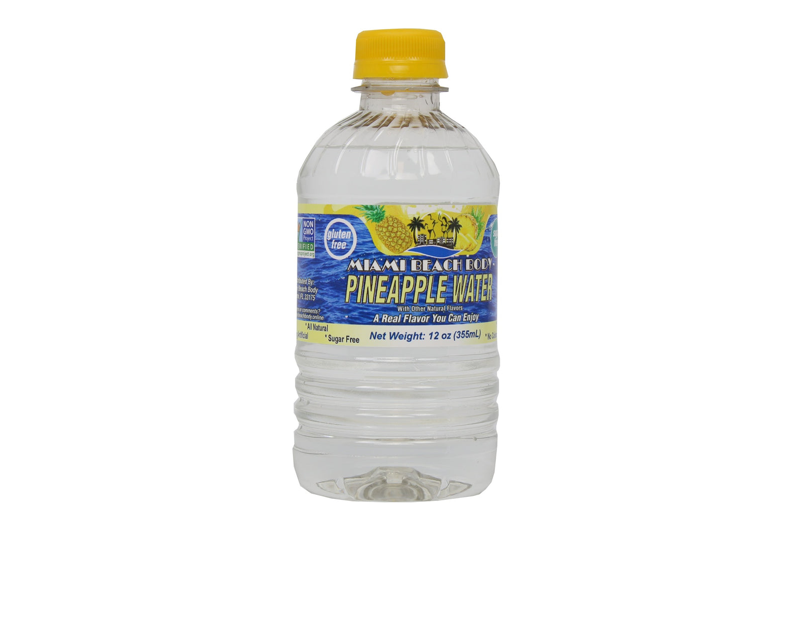 Miami Beach Body - Naturally Flavored Still Water, Non-GMO Certified, Gluten Free, Sugar Free, Carbonation Free, HFCS Free - 12 Oz - Pineapple Flavor - 12 Pack