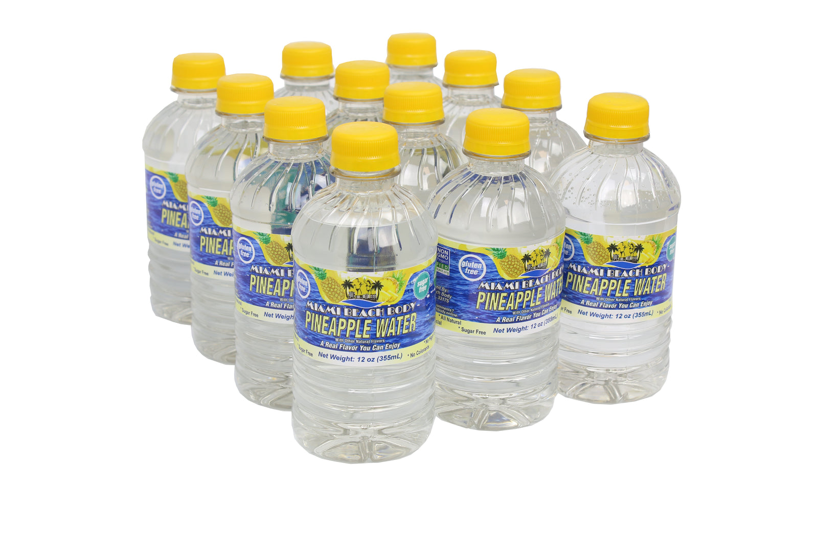 Miami Beach Body - Naturally Flavored Still Water, Non-GMO Certified, Gluten Free, Sugar Free, Carbonation Free, HFCS Free - 12 Oz - Pineapple Flavor - 12 Pack