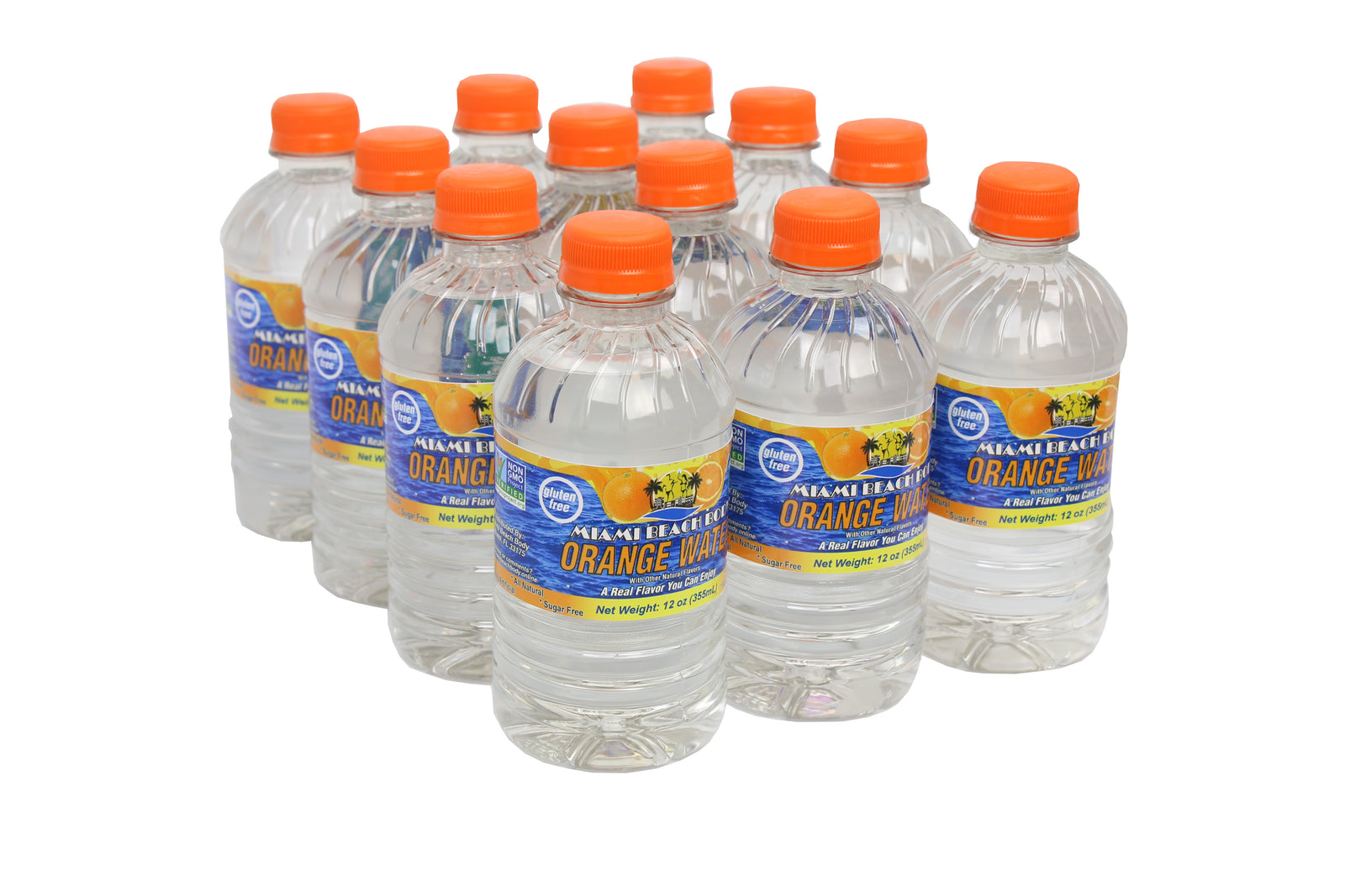 Miami Beach Body - Naturally Flavored Still Water, Non-GMO Certified, Gluten Free, Sugar Free, Carbonation Free, HFCS Free - 12 Oz - Orange Flavor - 12 Pack