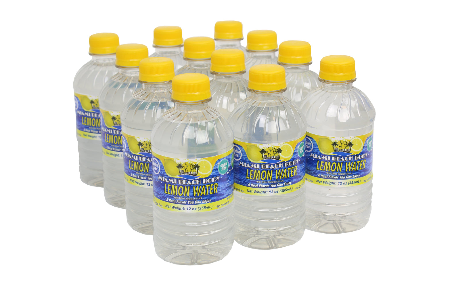 Miami Beach Body - Naturally Flavored Still Water, Non-GMO Certified, Gluten Free, Sugar Free, Carbonation Free, HFCS Free - 12 Oz - Lemon Flavor - 12 Pack